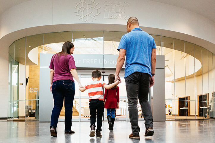 Family at museum in Seton community Calgary