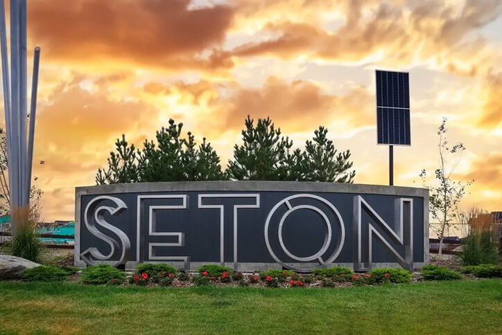 Seton community signage monument in Calgary, Alberta