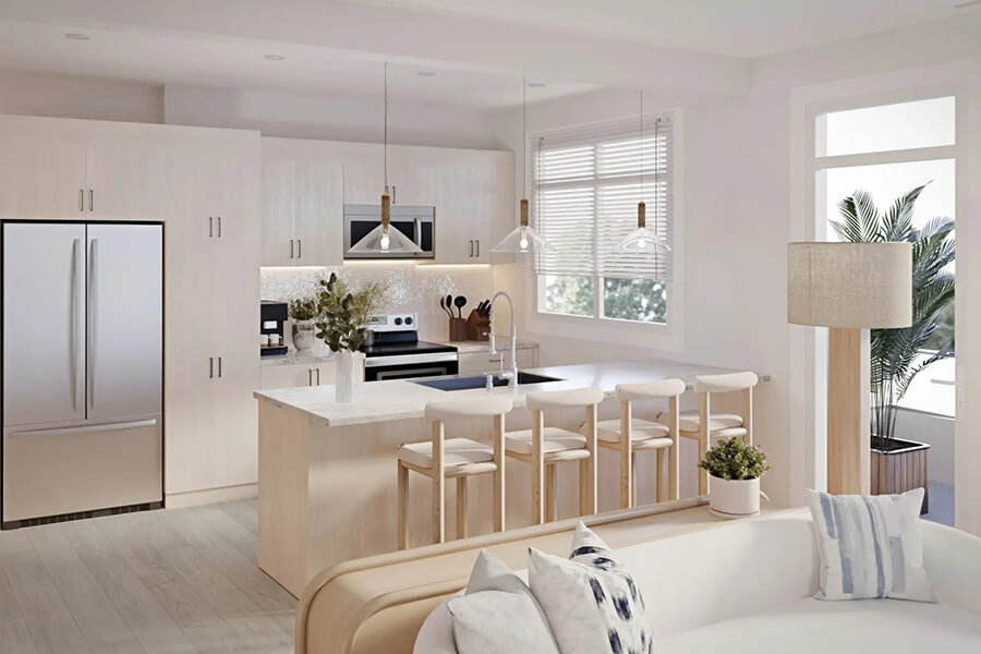 Ferrera Ethereal Kitchen Townhome by Rohit Homes in Seton SE Calgary