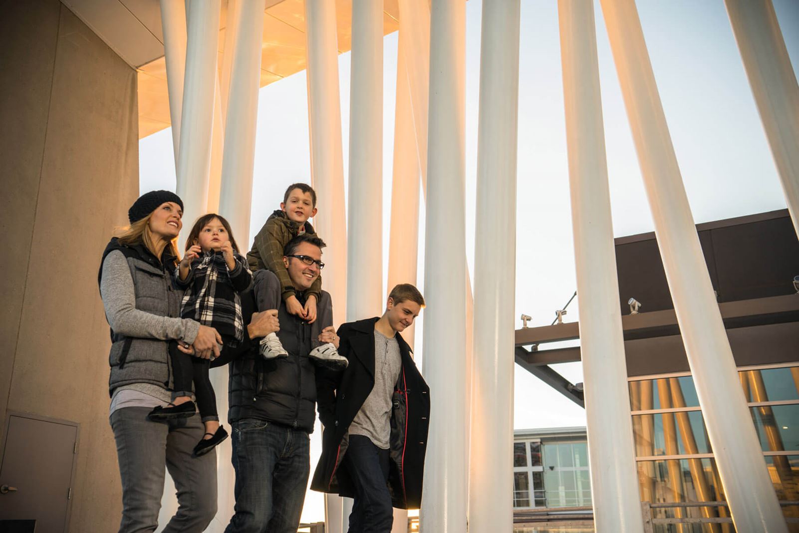 Family Exploring Businesses Around Seton Community Calgary Alberta
