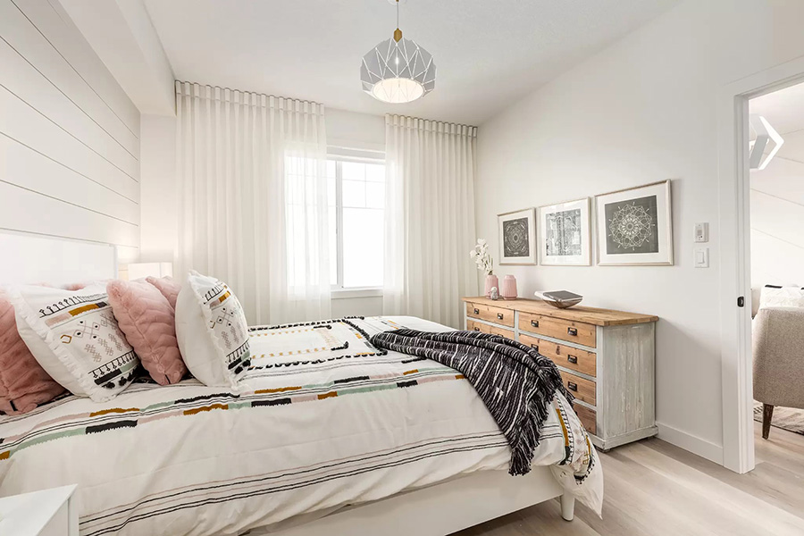 Seton West Condo Primary Bedroom 2 by Logel Homes in Seton SE Calgary